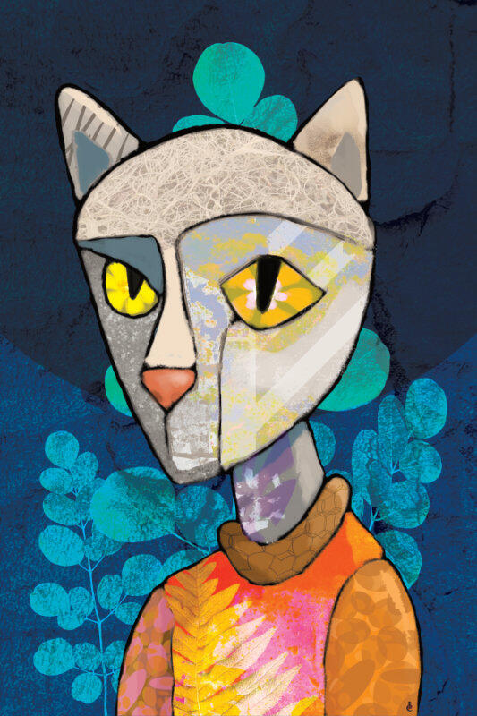white cat at night by pladypooz